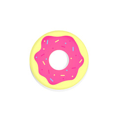 Vector drawing of a donut from the top. Donut with glaze and sprinkles. Pink donut. EPS10