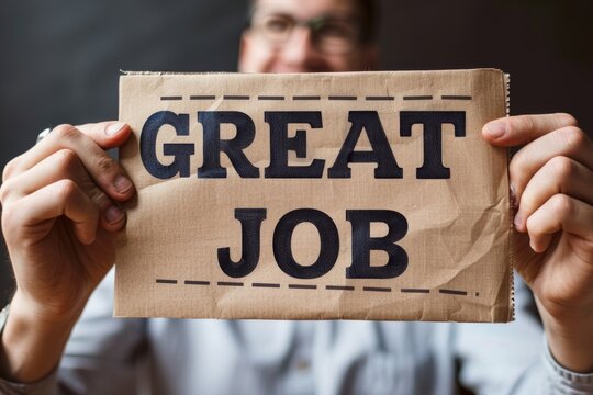 holding a paper sign saying a GREAT JOB Generative AI