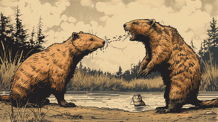 Ilustracja dwóch niedźwiedzi  - obrazy, fototapety, plakaty
