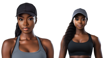 Fitness attire set on a black woman, ready for Cross training gym display, Isolated on Transparent Background, PNG