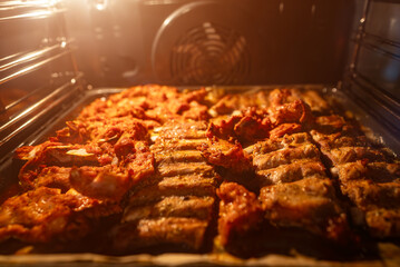 Pork ribs are cooked in the oven.