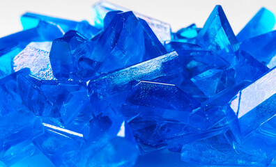 Blue crystals of grown copper sulphate.