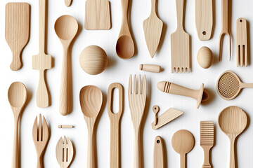 Artisanal Kitchen Craft: Assorted Handcrafted Wooden Cooking Tools Collection