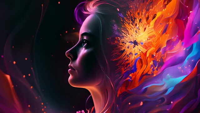 Euphoria woman muse with creative body art and hairdo. Portrait of magic female footage. Mysterious woman