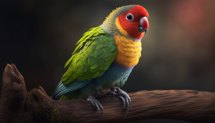 Fischer's faced lovebird on tree branch AI Generated art - obrazy, fototapety, plakaty