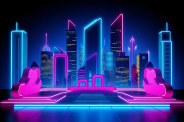 vibrant city skyline with neon lights ,  backdrop