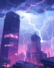 futuristic cityscape with lightning, background