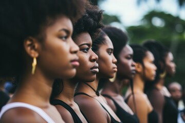 A powerful portrait of young black women standing together, demonstrating unity