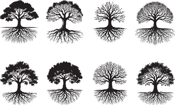 Tree With Roots Silhouettes EPS Tree With Roots Vector Tree With Roots Clipart	
