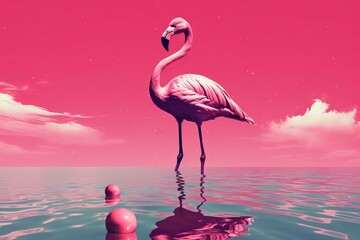 Pink flamingo. Nature bird summer. Generate Ai - obrazy, fototapety, plakaty