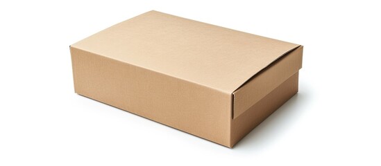 A rectangular cardboard packaging box is placed on a plain white background. The box is clean and undamaged, with no visible markings or labels. The simple composition emphasizes the boxs shape and