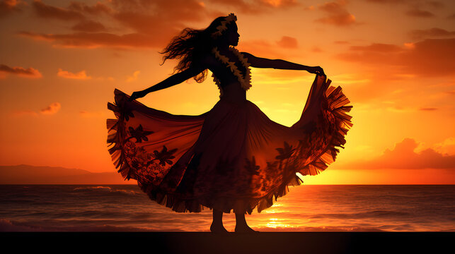 Elegant Dance Upon the Sand: A Hawaiian Hula Performer Embraces Tradition at Sunset