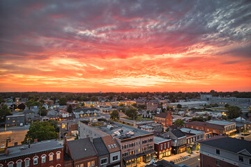 sunset over the downtown Thorold city