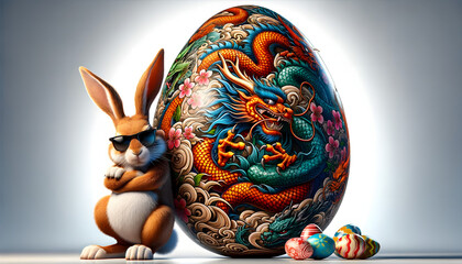 Cool bunny with Japanese dragon tattoo egg