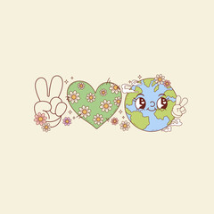cute illustration of love and peace for earth day