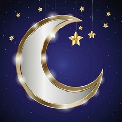 Naklejka premium A design for a Ramadan crescent decorated with an Islamic ornament and illuminated dazzlingly from the inside 