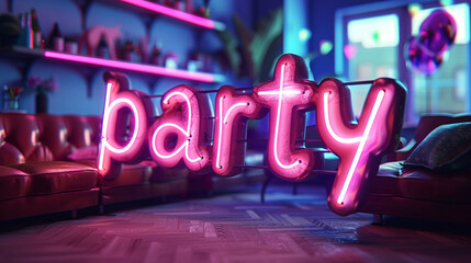 An Isolated 3d render typography saying "PARTY"