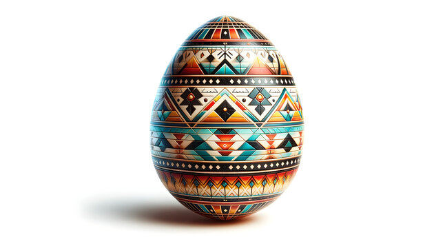 Egg with Native American geometric patterns on white