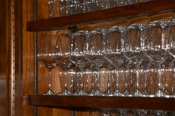 Wine glasses on a shelf