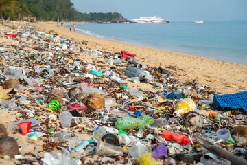 Picture of a beach overflowing with rubbish and plastic