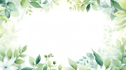 Green leaves watercolor copy space, green leaves with space for text
