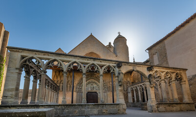 Fototapeta na wymiar Portico of the Church of Santa Maria La Real in Olite, Navarra, Spain