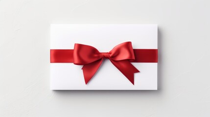 Elegant white gift box with red ribbon on a light background. Perfect present packaging with a bow for special occasions.