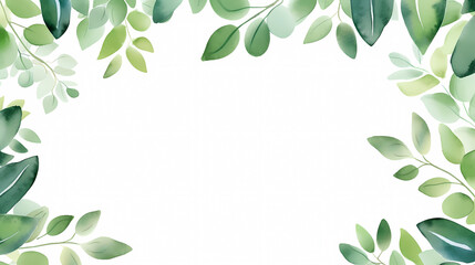 Fototapeta premium Green leaves watercolor copy space, green leaves with space for text