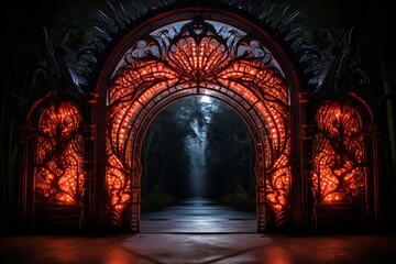 Illuminated portal gate. Neon travel. Generate Ai
