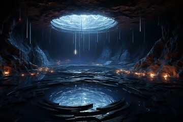 Fototapeta na wymiar Otherworldly Portal cave holographic. Carmen cenote. Generate Ai