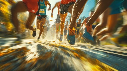 Dynamic marathon runners in action - obrazy, fototapety, plakaty