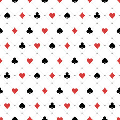 Seamless pattern with card suits. Casino gambling, poker background. Hearts, clubs, spades and diamonds shapes. Vector EPS10