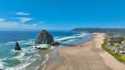 The iconic haystack rock in Cannon, Beach, Oregon