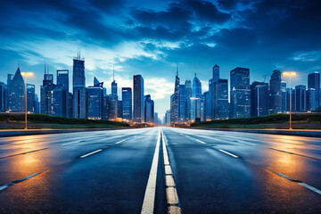 Fototapeta na wymiar modern empty road at sunset in a big city