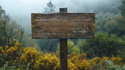 Naklejka premium A reclaimed wooden sign, promoting conservation with a clear message despite the blurred natural landscape behind.