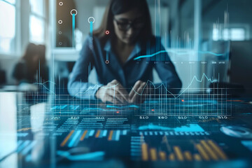 Business professionals analyzing data charts on a computer monitor, reflecting strategic business planning, financial analysis, and corporate growth concepts