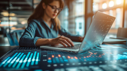 Business professionals analyzing data charts on a computer monitor, reflecting strategic business planning, financial analysis, and corporate growth concepts