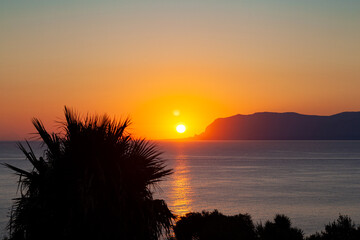 Panoramic picture. Sunrise on the paradise Mediterranean sea bay near Scopello - 746127981