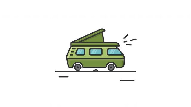 van vehicle icon animation seamless looping motion graphic video, camping equipment icon symbol