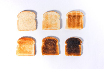 Six slices of bread toasted for a different level
