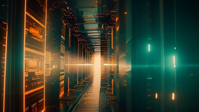Big data center technology warehous with servers information digitalization Starts. SAAS, Cloud Computing, Web Service. 