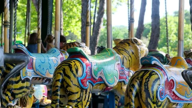 Tigers on an old carousel