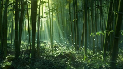 Tilt-Shift Anime Scene of Bamboo Forest with Sunlight and Shadows