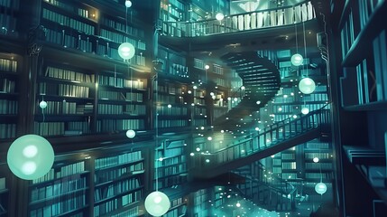 Minimalist Magical Library with Glowing Books Macro Shot