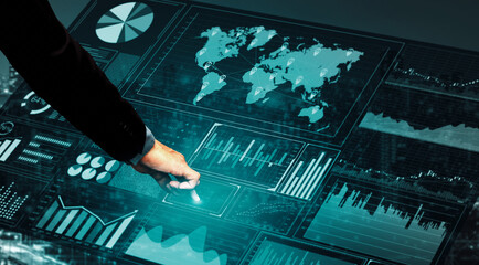 Big Data Technology for Business Finance Analytic Concept. Modern graphic interface shows massive...