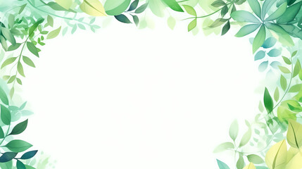 Watercolor floral frame border with green leaves, branches and elements