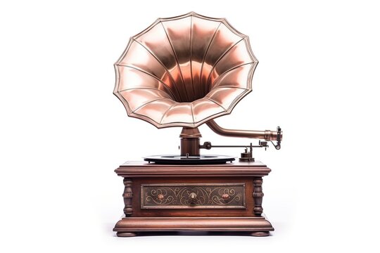 Antique gramophone, vintage music concept, isolated on a white background