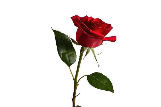 A high quality stock photograph of a single red rose full body isolated on a white background