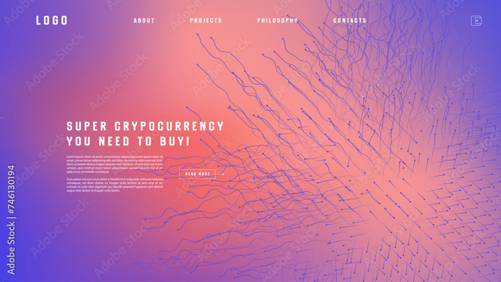 Poster landing page abstract design with expansion of line element. template for website or app with tentac