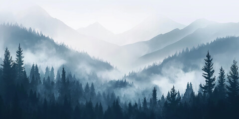 Naklejka premium Wide atmospheric landscape wall art for home, banner, card, web decoration, paint canvas print